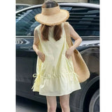 Summer Gentle Wears Women's 2025 New Temperament Lazy White Sleeveless Vest Dress Draw Short Skirt