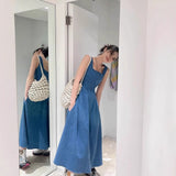 Blue Mist Love French Dress Women's Summer Niche Design Feel Waist Temperament Sling Dress Blue Dress