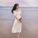 French-Style White First Love Dress 2025 Summer New Retro Super Fairy Bubble Sleeve Temperament Medium Long Dress