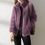 Women's Tide In Winter Plus Thick Double-Sided Velvet Collar To Keep Warm Women's Zip-Up Velvet Women