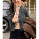 Spring And Summer South Korea In The Wind With Wave Dot Round Dot Mesh Round Neck Long Sleeves T-Shirt Top 2 Color
