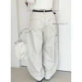 Street Retro Love Pocket Water Wash Cues Loose Broad-Legged Jeans Languid Casual Trousers 2 Colors