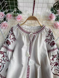 Vintage Lantern Long-Sleeved Round-Neck Embroidered Shirt Ethnic Wind Embroidery Escheasus Loose With Cotton Doll Shirt Top
