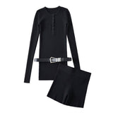 Spice Girls Early Autumn With Comfort Grey Knitted Sexy Playful Thin Belt Shorts Fashion Casual Suit Woman