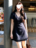 Large-Size Fat MM French Gentle Wind V-Neck Lace Dress Women's Summer 2025 New Sweet Chic Beauty Skirt