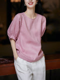 Peach's Sleeves Comfortable Breathing Flax Peach Powder Lantern Sleeves/Short-Sleeved T-Shirt