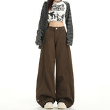Mocha Brown Bullet-Free High-Waisted In Wind Jeans Women's Autumn New Lazy And Loose-Fitting Trousers