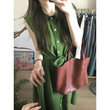 Skirt Women's Summer 2025 New Orange Ercoa French Green Hall In The Hall Sleeveless Dress Waist Temperament Dress
