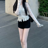 Series This Summer Soft Sister Hollow Long Sleeves To Receive Waist Thin Knitted Cardigan