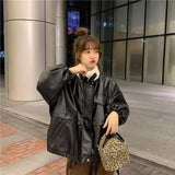 2025 Winter Korean Version Plus Thick Small Loose Collar Locomotive PU Leather Long-Sleeved Coat 910-2