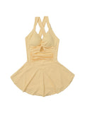 Milk Yellow Kinky Dress-Style Swimsuit Women V Collar Hollow Meat Cover Thin Hot Springs Swimsuit