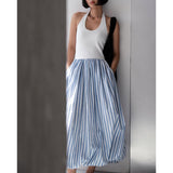Korean Chic Summer New Small Design Sense Colling Color Striped Sleeveless Vest Dress