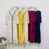 Vintage National Style Embroidery V-Neck Drawstring Dress Summer Fat Mm Cotton Tample Skinny Holiday Dress Girl