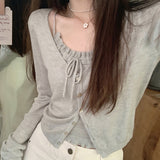 Pure Love Girl 48S Fine Wool Knitted Two-Piece Set ~ Thin Cardigan Sling Group Dopamine Top Opener