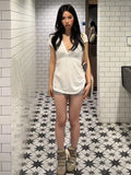 Hottie White Sexy Deep V-Neck Short-Sleeved Dress Summer Thin Temperament Small Outside Wearing T-Shirt