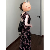 New French Black Elegant Beautiful Floral Dress In Summer 2025 Summer Design Temperament With A Long And Beautiful Floral Dress