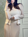 Empty-In-Style Collared V-Neck Knitted Set Sling/Sn-Wearing Cardigan