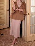 Autumn And Winter Knitting Under The Collection Of Bow Lace High Waist Half-Dress 100-Fold Skirt A Word Hem Long Skirt