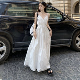 Summer New Seaside Wind V Tie Dress Women Thin White Dress French Beach Skirt