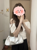 Solid Color Shoulder Shoulder Short-Sleeved T-Shirt Woman 2025 New Summer Design Sense Niche Ins Folding Slim Top