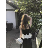 French Splicing Lotus Leaf Side Design Sling Vest Women Summer New Sweet Hot Girl Slimming Blouse Tide