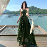 2026 Mori Traveller Art Vagrant Wind Tied With Lotus Leaf Side Dress Wave Hanging Neck-Lup