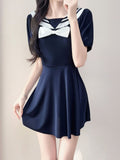 2026 New Navy Collar Skirt Female Fat Sister French Fairy Short Sleeve Long Skirt Swimsuit