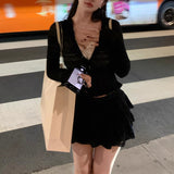 Soft Sister 60 100 Wool Knitted Hollow Top Lace Skirt / Polo Short Sleeve