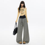 2025 New Autumn And Winter Striped Loose Comfortable Trousers Blue And White Drawstring With Elastic Slack Design Sense