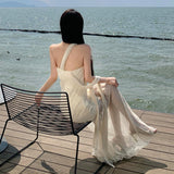 High-Grade Pure-Wane Windy Holiday Dress Summer Niche Atmosphere Sensing Chest Dress Sanya Bali Beach Dress