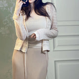 Empty-In-Style Collared V-Neck Knitted Set Sling/Sn-Wearing Cardigan
