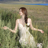 New Chinese Seaside Holiday Pure Sexy Smeared Breasts With Dressing Temperament Beautiful Flowers Long Skirts Women Summer