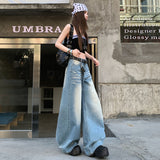 2026 Spring Dress New Wide Leg Pants Women's Jeans Straight Trousers Vintage Blue Denim Trousers Lengthed