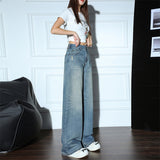 Light Blue Fireworks Waist Waist Design Wide-Legged High-Waist Jeans 2025 Autumn New Thin Pants