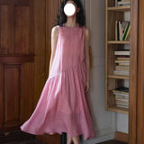 French Pink Linen Dress Women 2025 Spring And Summer New Small Cheesy Loose Lanky Long Vest Skirt