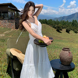 2025 Tour Bohemian Holiday White Lace Splicing Bare Back Dress Holiday Dress