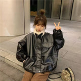 2025 Winter Korean Version Plus Thick Small Loose Collar Locomotive PU Leather Long-Sleeved Coat 910-2