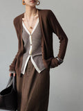 Korean Early Autumn Wear And Niche Design Alone To Super-Good-Looking High-Grade Brown Fake Two Knitted Tops
