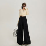 Vintage High-Waist Loose Broad Leg Trousers Tight Waist ³é³é Rope Set Of Casual Pants Women Autumn Winter & Trousers Lengthened