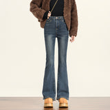High Quality Horn Jeans Women 2026 Autumn Winter High Waist Horseshoe Micro-Horn Trousers