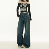 Vintage Lazy Wind New Water Wash-And-Hanging Jeans Women Autumn High-Rise Show Thin Leg Trousers Trousers