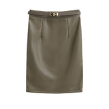Sexy Secretary Royal Sister Wind High-Waisted Ass Leather Skirt Sexy Winter Thicker High Thin A Word Mid-Long Skirt