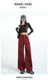 1606 Anola Red And Broad Leg Leisure Women's Spring And Autumn 2025 New High- Waisted Rally Straight Tight Trousers