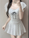 2026 New Wave Dot-Body Swimsuit Female Bow Bow To Waist Lotus Side Girl Hot Spring Seaside With Breast Cushion Swimsuit
