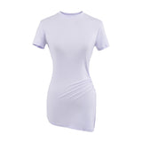 Pure Want To Open The Fork Irregular Short-Sleeved T-Shirt Girls Summer Chic Long Yoga Tops Appear Thin Sportswear
