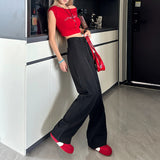 High-Grade Gray High-Waisted Suit Trousers Women's Summer Lengths High-Hanging Wide-Legged Trousers Nine-Point Gray Printing