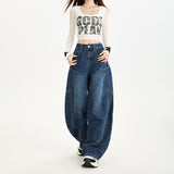 Autumn Scissor Casual Jeans Retro Taut Loose Legs Feel Comfortable Denim Blue