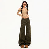 Broken Flower Design Denim Trousers 2025 New Autumn And Winter Comfortable Mop Retro Leisure Every Day Lazy Wind