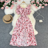Tea Rest Orange Truss Skirt Summer New Waists Thin Sweet First Love Collar Broken Flowers Big Swing Dress