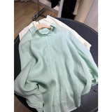 CHAO Grade Recommended! Self-Retention ~ Mint Green Babe Shirt Female Thin Breathable Summer Linen Sunscreen Shirt